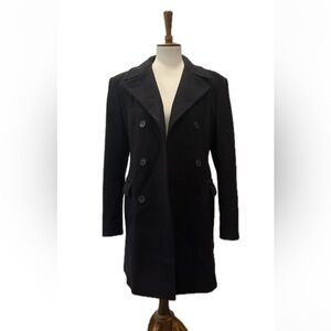 PRADA Black Wool Double Breasted Pea Coat Jacket Size 44